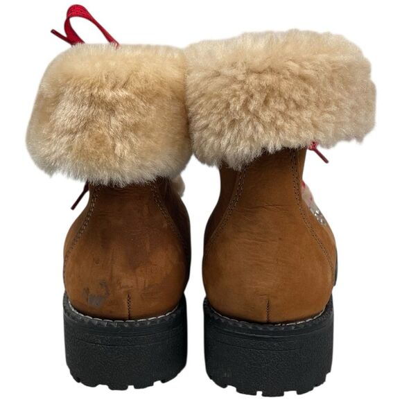 J. Crew Brown Nubuck Leather Nordic Lace Up Sherpa Lined Winter Boots Size 8M - Picture 5 of 7